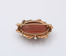 Load image into Gallery viewer, Art Nouveau Agate Seed Pearls 10K Yellow Gold Brooch Pin
