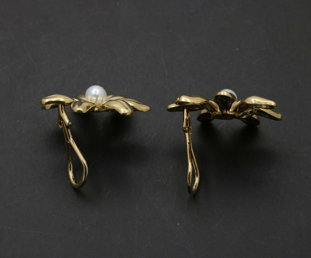 Tiffany and Co. Flower 18K Yellow Gold Pearl French Clip Earrings
