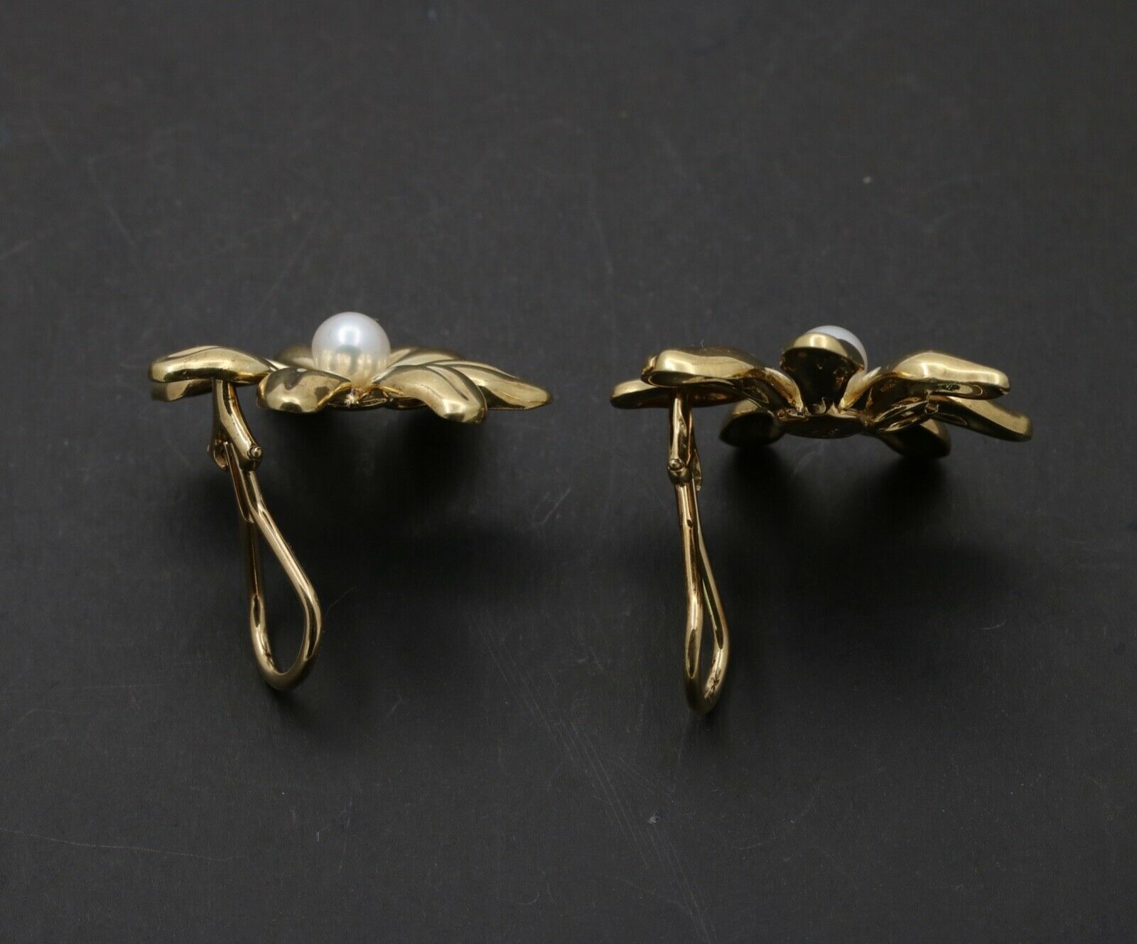 Tiffany and Co. Flower 18K Yellow Gold Pearl French Clip Earrings