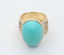 Load image into Gallery viewer, Vintage and Huge Turquoise Diamonds 18K Yellow Gold Cocktail Ring
