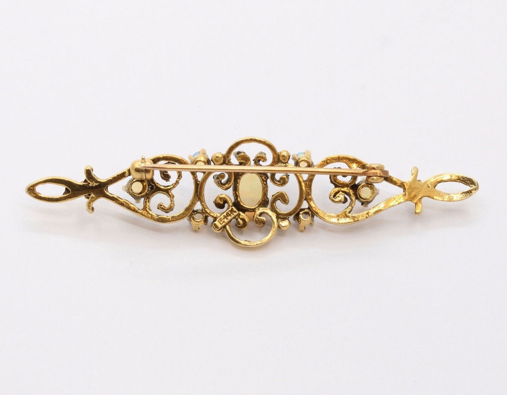 Victorian 14K Yellow Gold Opals Bar Pin Brooch