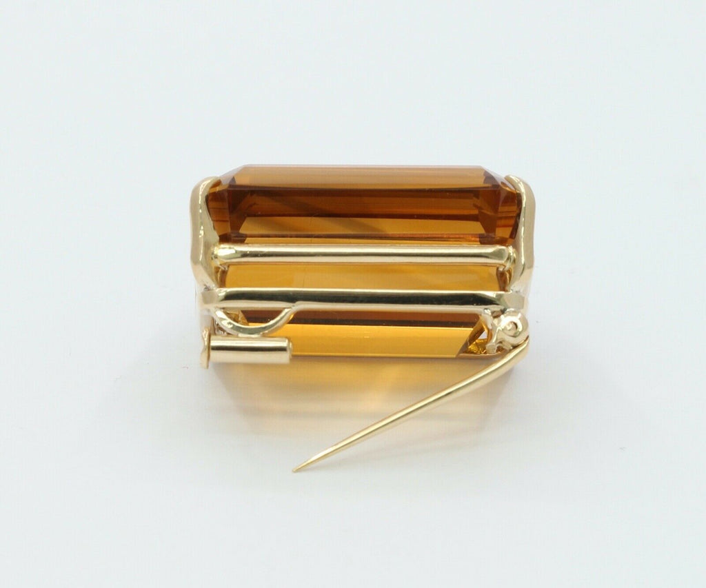 Vintage Huge Beautiful Statement Emerald Cut Citrine Brooch Pin