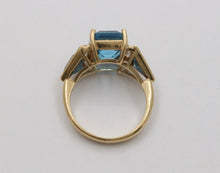 Load image into Gallery viewer, Vintage Emerald-cut London Blue Topaz 14K Yellow Gold Diamond Ring, Cocktail Rin
