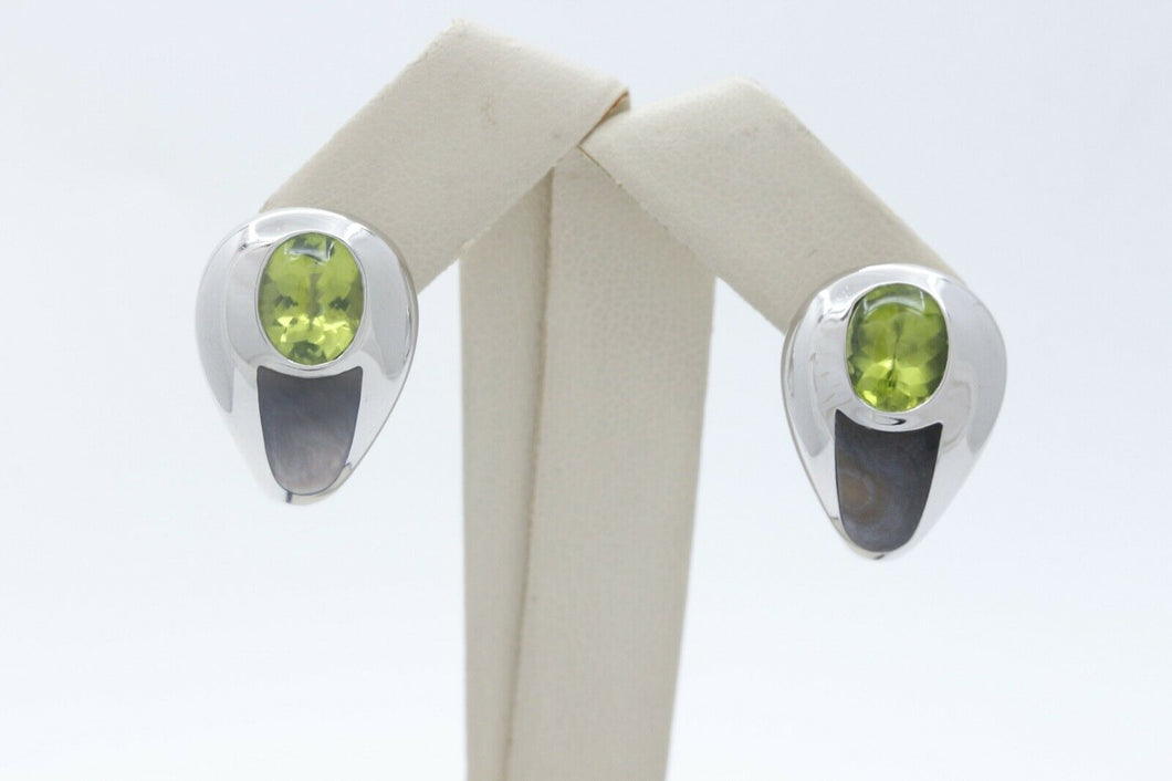 Mauboussin Vintage 18K White Gold Peridot Mother of Pearl Earrings