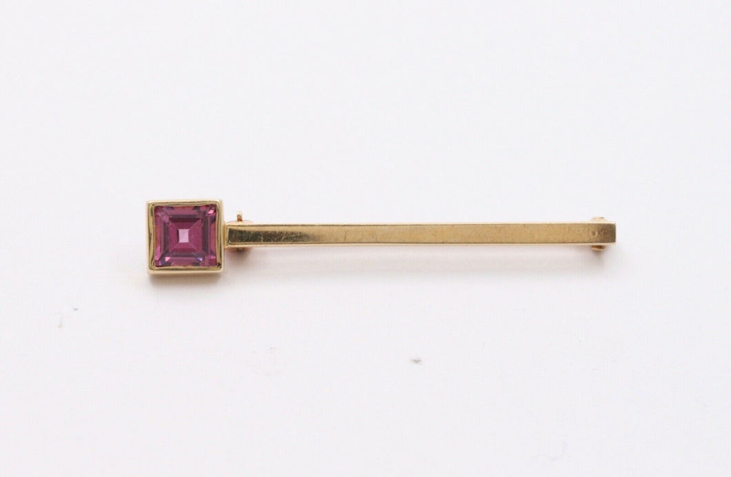 Art Deco Emerald Cut Tourmaline 14K Yellow Gold Brooch Pin