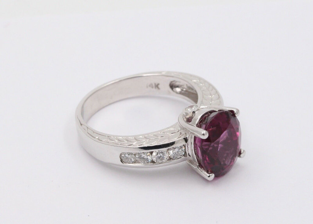 Large Cocktail Rhodolite Garnet Diamonds 14K White Gold Ring