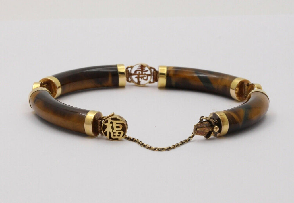 Vintage Tiger Eye 14K Yellow Gold Bracelet