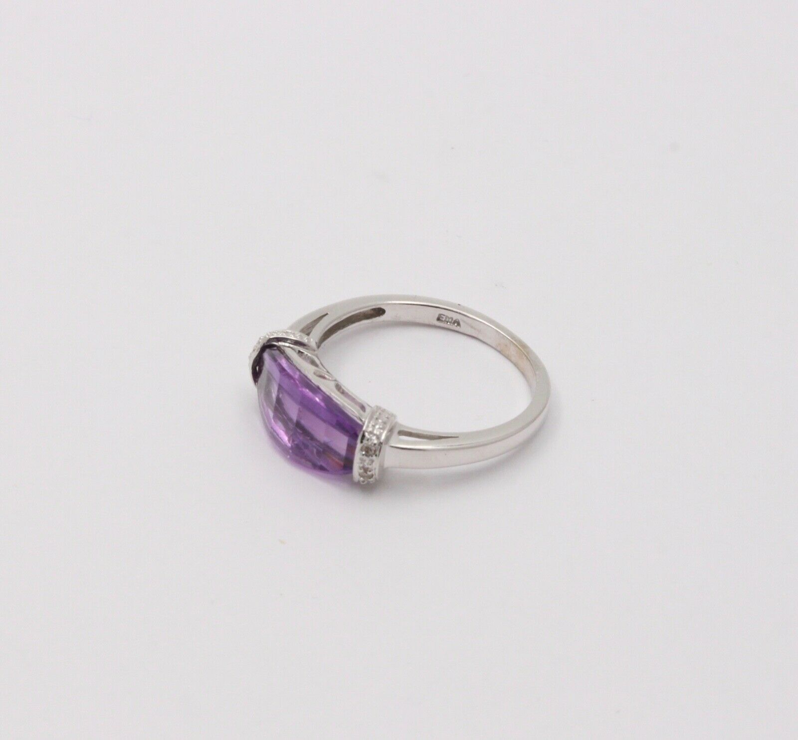 Vintage Amethyst Diamonds 10K White Gold Ring