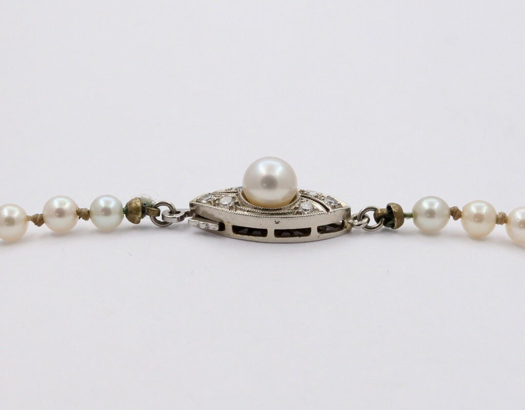 Vintage Akoya Pearls 14K White Gold Catch Necklace
