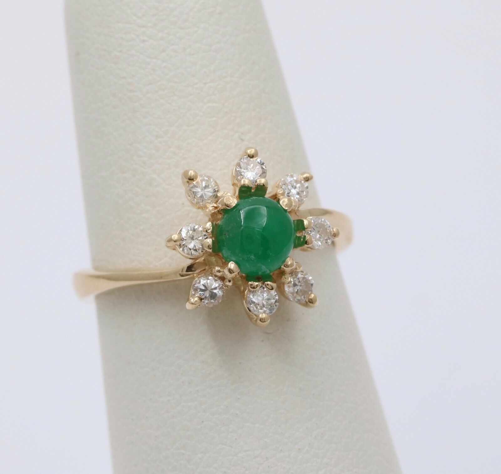 Vintage 14K Yellow Gold Emerald and Diamond Floral Ring, Engagement Ring