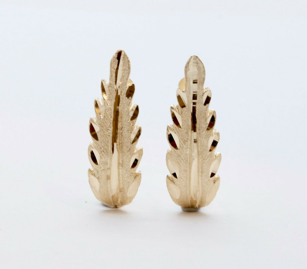 Vintage 14K Yellow Gold Leaf Earrings