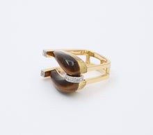 Load image into Gallery viewer, Modern Vintage 14K Yellow Gold Geometric Tiger Eye &amp; Diamond Ring.
