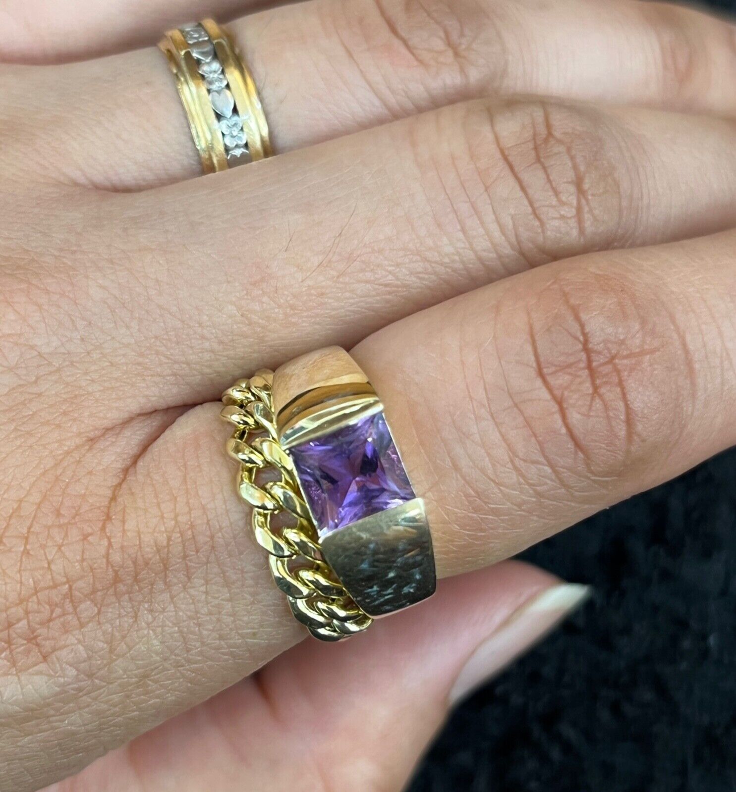 Vintage 14K Yellow Gold Amethyst Tank Ring, Ring Band