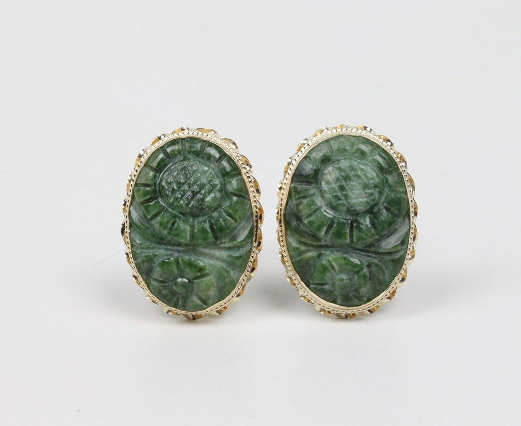 Vintage Men's Jade 14K Yellow Gold Cufflinks