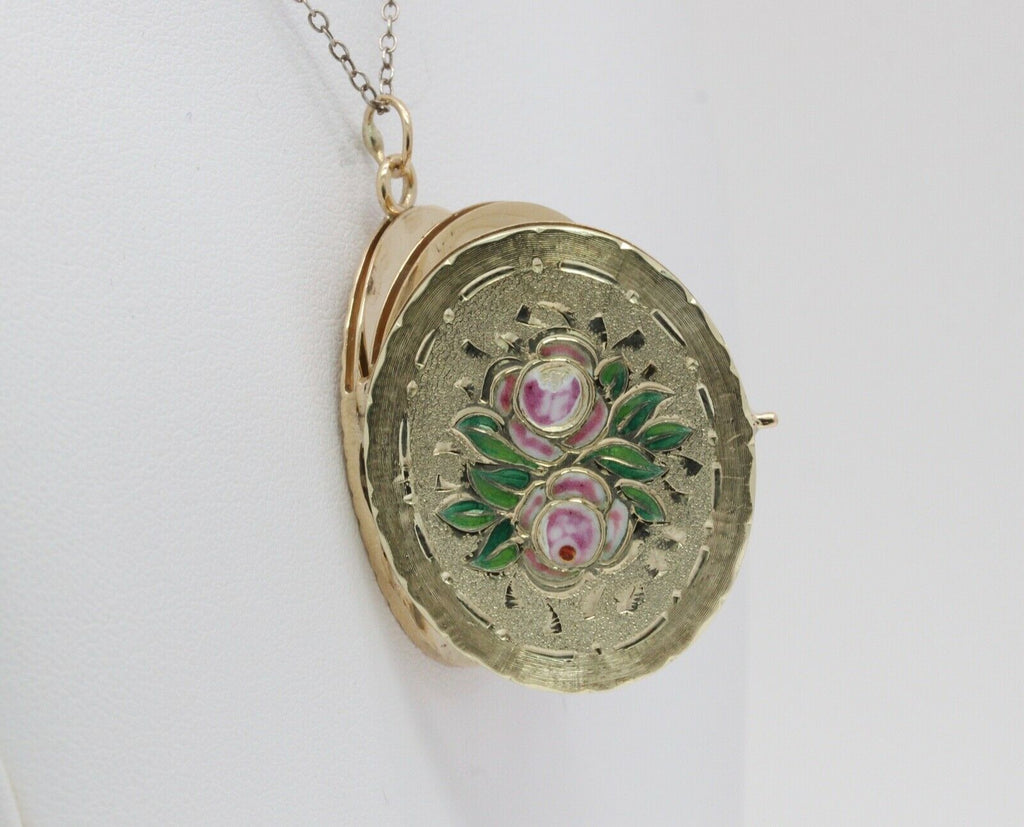 Vintage Enamel 14K Yellow Gold Filed Multi Picture Locket
