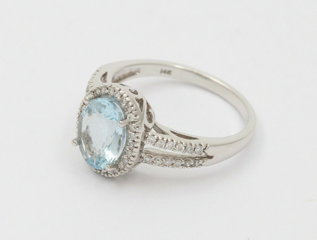 Vintage 14K White Gold Aquamarine Diamond Alternative Ring