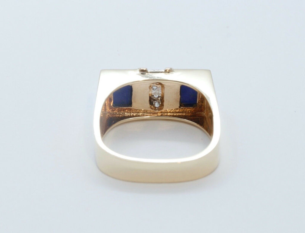 Cool Unisex Geometric Lapis Lazuli Diamonds 14K Yellow Gold Ring
