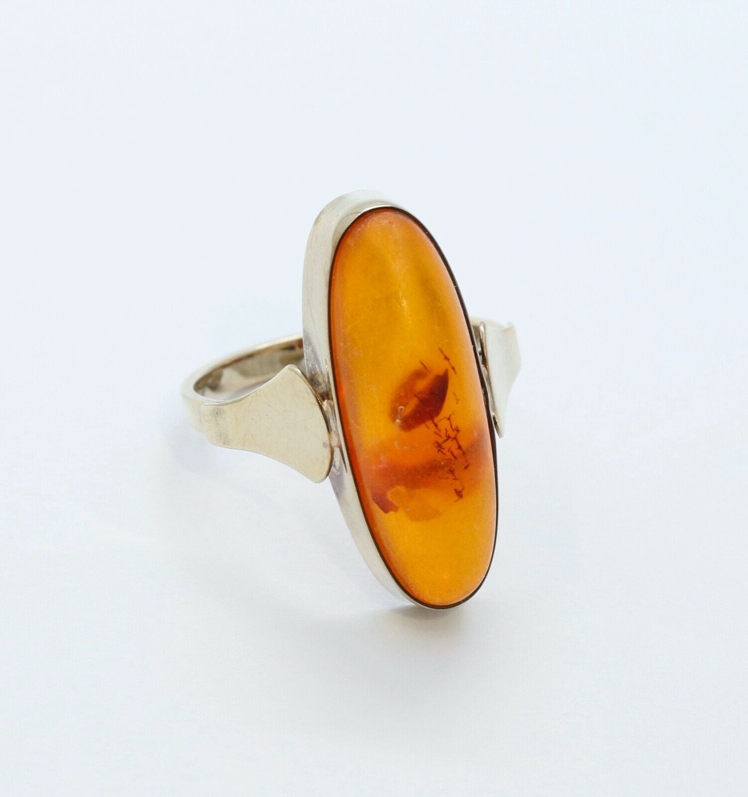 Art Deco Natural Amber 9K Yellow Gold Ring