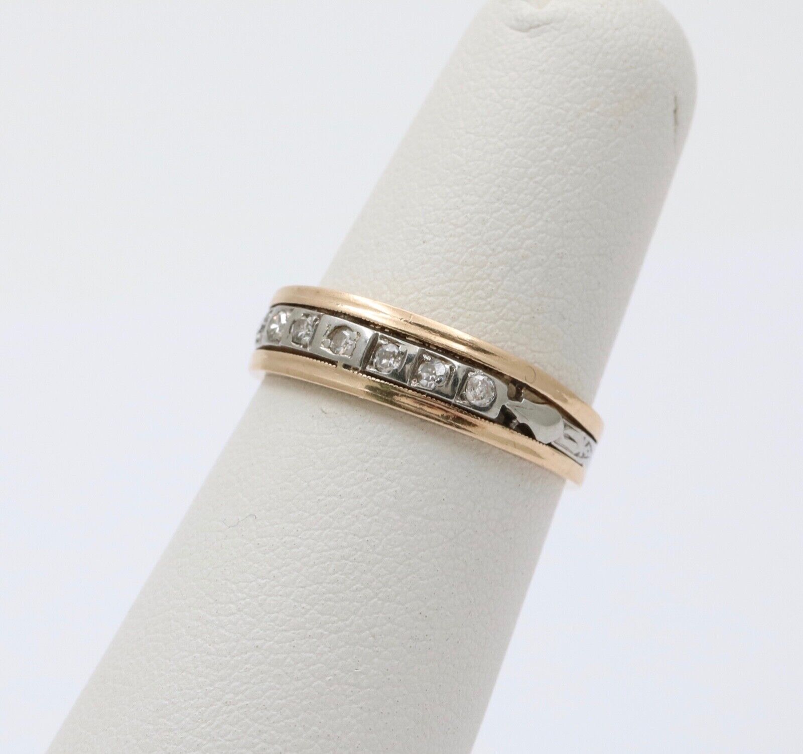 Vintage 18K & 14K Gold Diamond Ring Band, Wedding Band