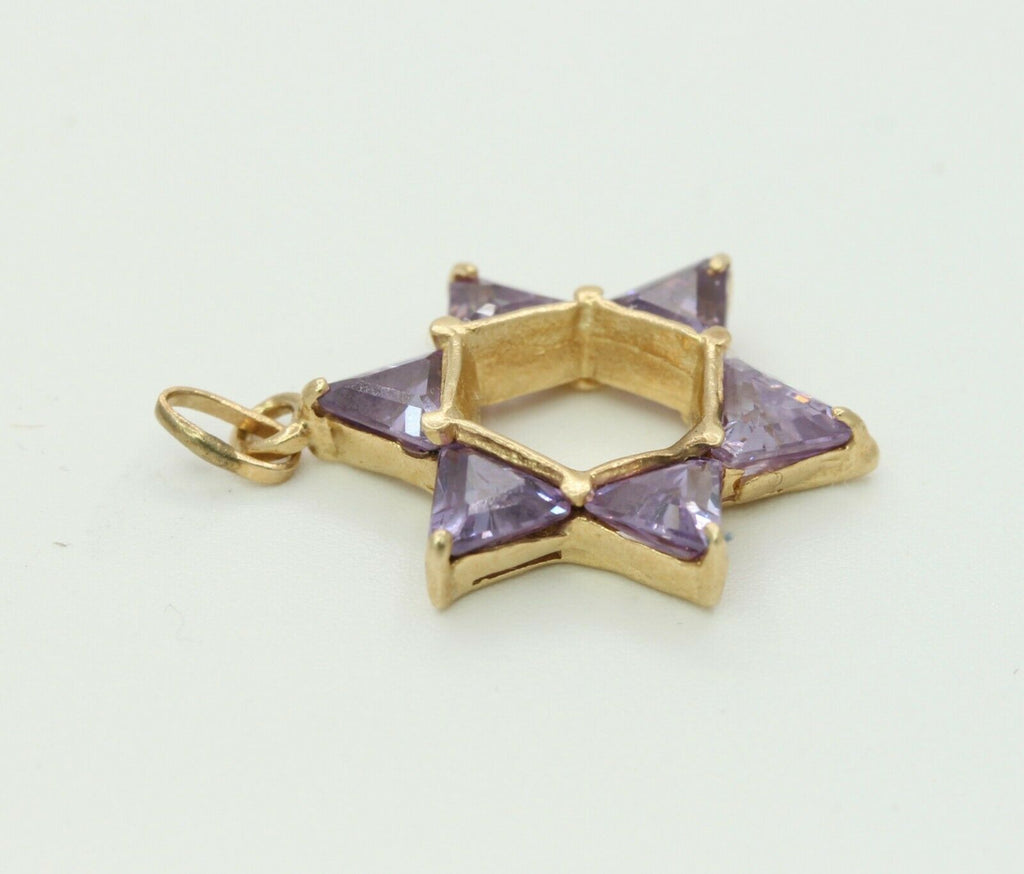 Vintage 14k Yellow Gold CZ Star Of David Pendant