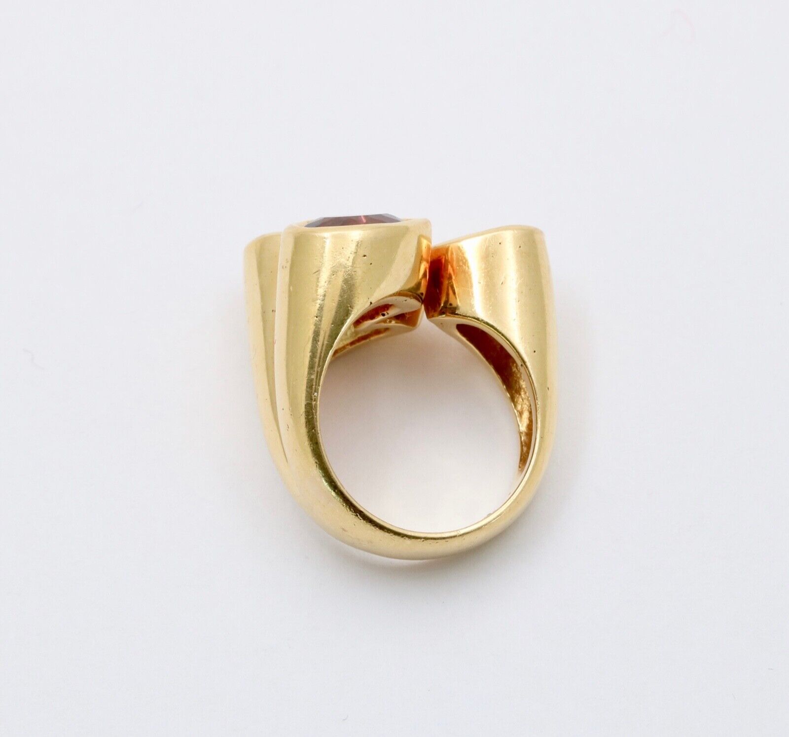 Vintage Geometric Diamond Aquamarine Tourmaline 18K Yellow Gold Ring