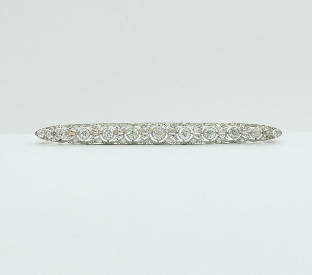 Art Deco Platinum 14K Yellow Gold Diamond Bar Pin