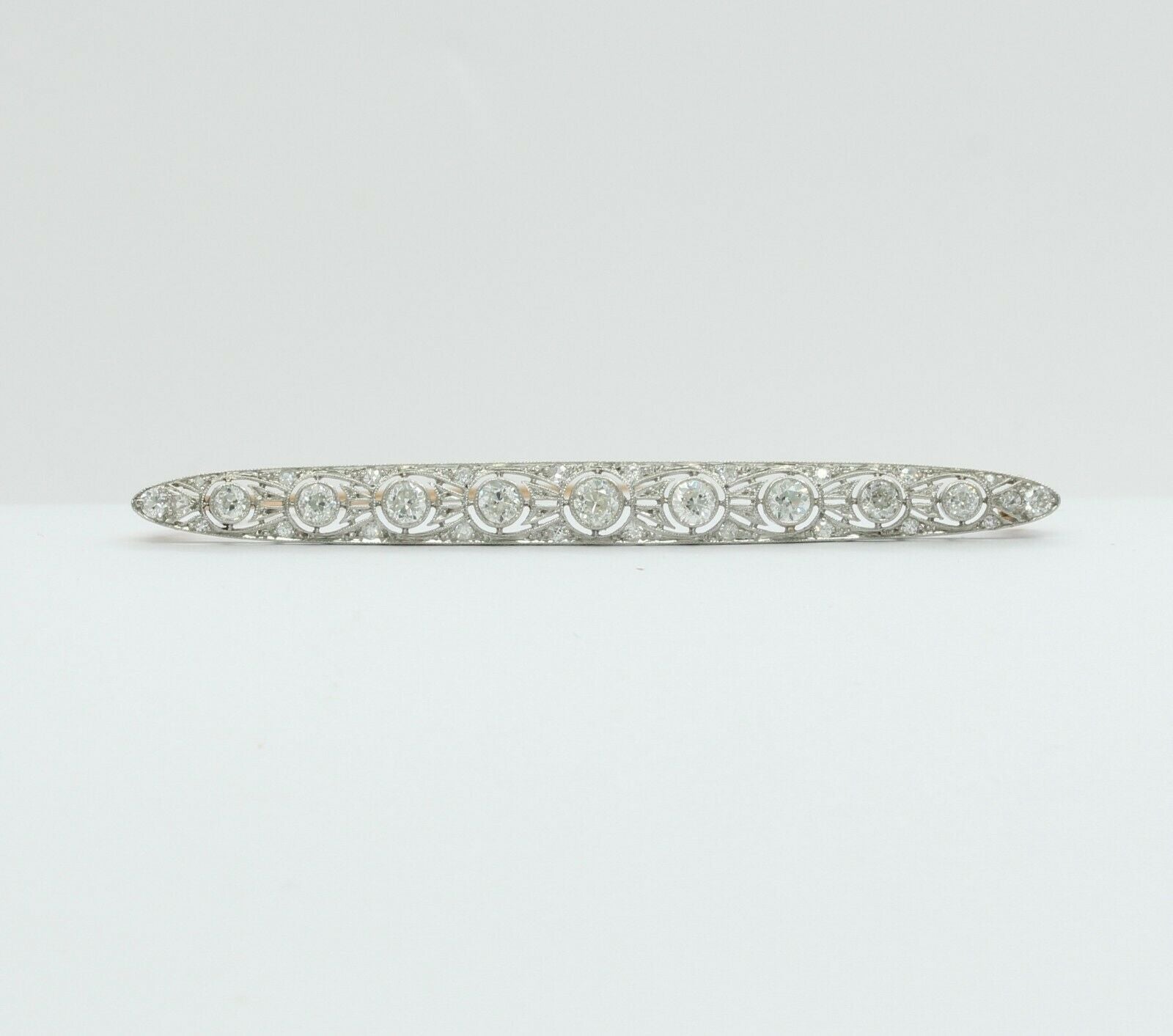 Art Deco Platinum 14K Yellow Gold Diamond Bar Pin