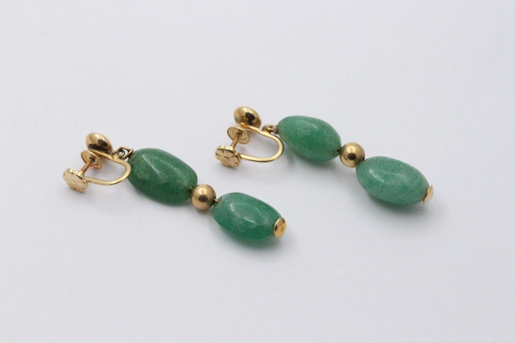 Vintage 14K Yellow Gold Aventurine Dangling Earrings