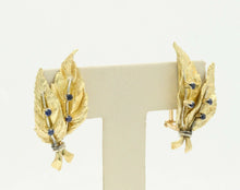 Load image into Gallery viewer, Vintage 18K Yellow Gold Sapphire Leaf Earrings
