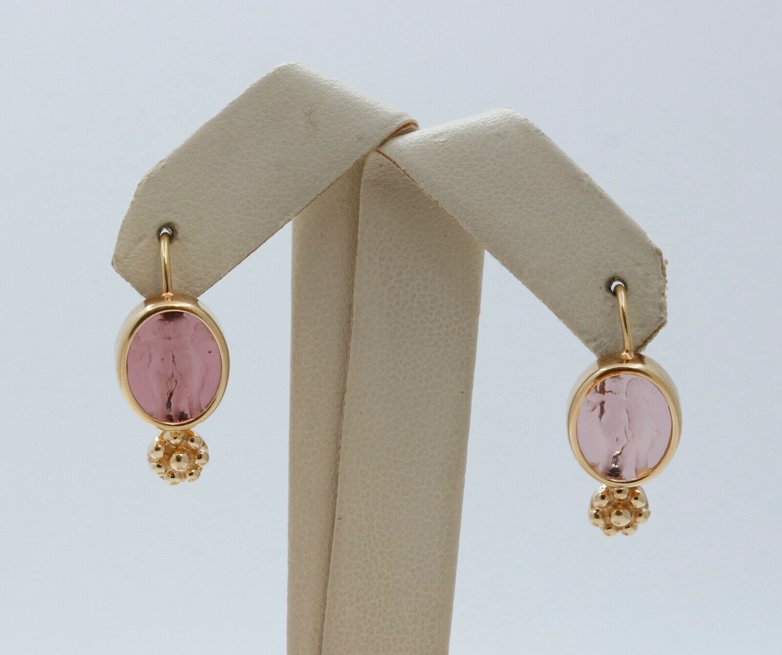 Italian Vintage Cherub Angels Art Glass 14K Yellow Gold Earrings