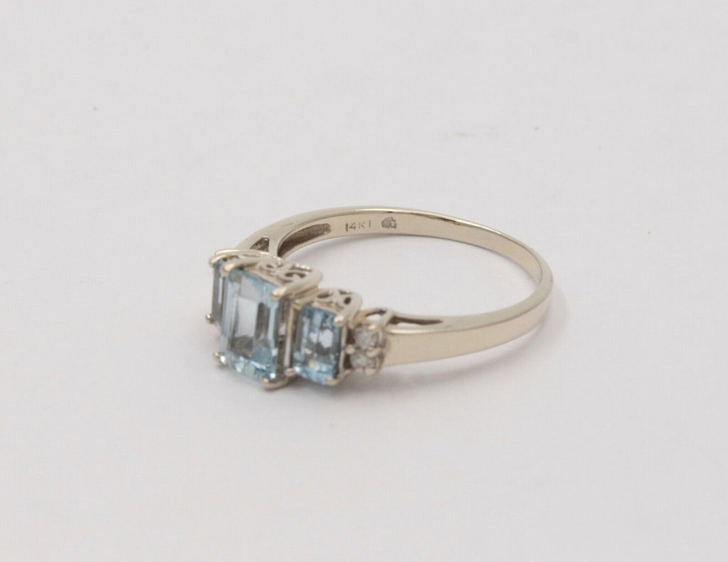 Estate Aquamarine and Diamonds 14K White Gold Ring