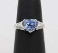 Uniquely Shaped Blue Sapphire and Diamonds 18K White Gold Ring
