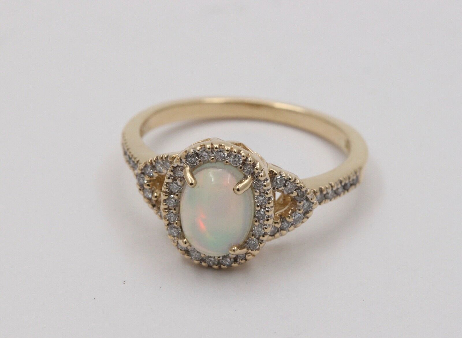 Vintage Australian Opal and Diamond Halo 14K Yellow Gold Ring, Engagement Ring
