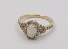 Load image into Gallery viewer, Vintage Australian Opal and Diamond Halo 14K Yellow Gold Ring, Engagement Ring
