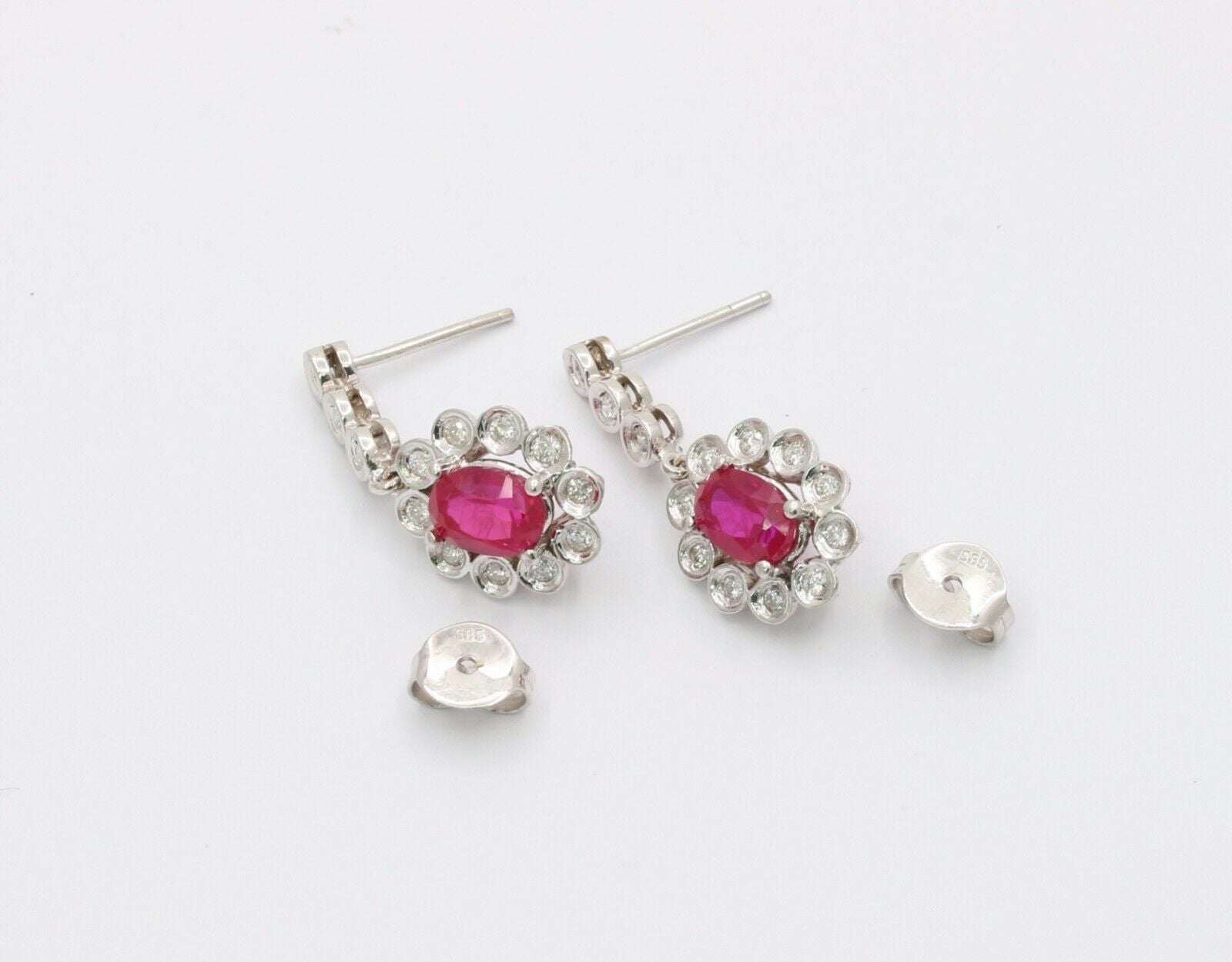 Vintage Ruby Diamonds Teardrop Hanging Earrings