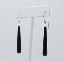 Load image into Gallery viewer, Vintage 14K Gold Onyx &amp; Pearl Monochrome Dangling Earrings.
