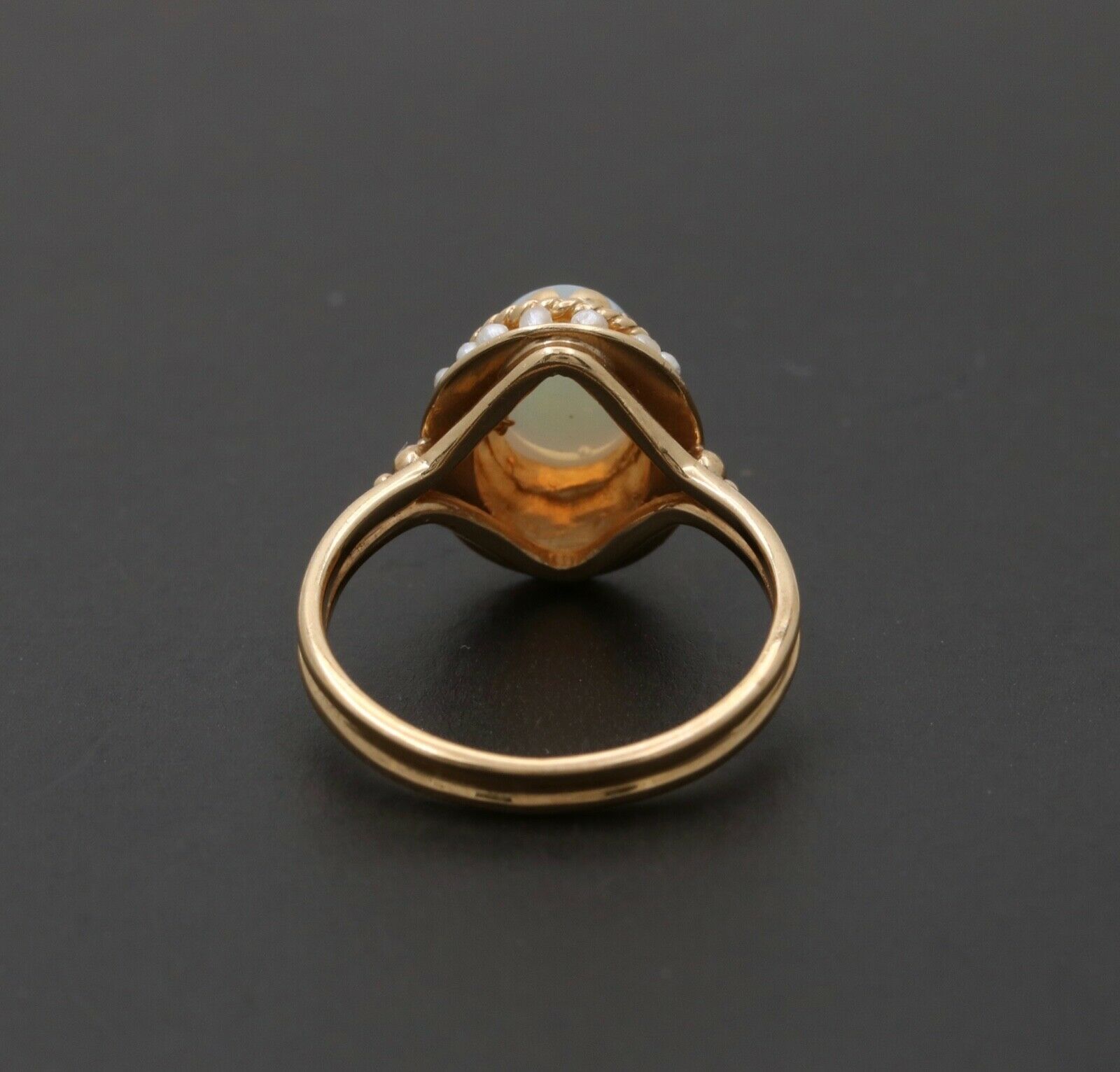 Vintage 14K Yellow Gold Opal Pearl Halo Ring, Statement Ring.
