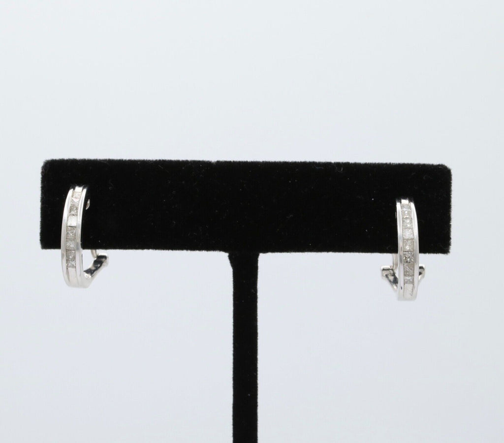 Vintage Huggie Table Cut Diamonds 14K White Gold Earrings