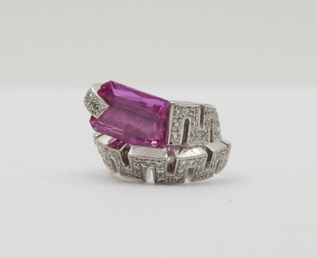 Amazing Rectangle Pink Topaz Spiral Snake Platinum Ring, Statement Ring