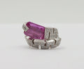 Amazing Rectangle Pink Topaz Spiral Snake Platinum Ring, Statement Ring