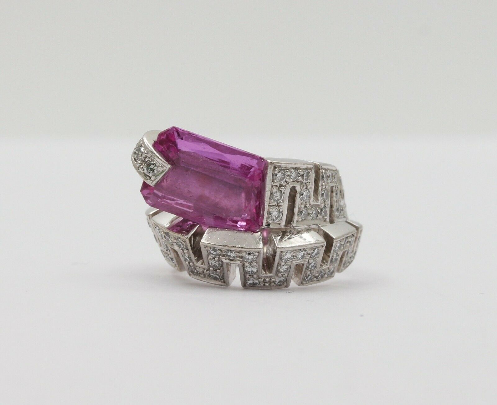 Amazing Rectangle Pink Topaz Spiral Snake Platinum Ring, Statement Ring