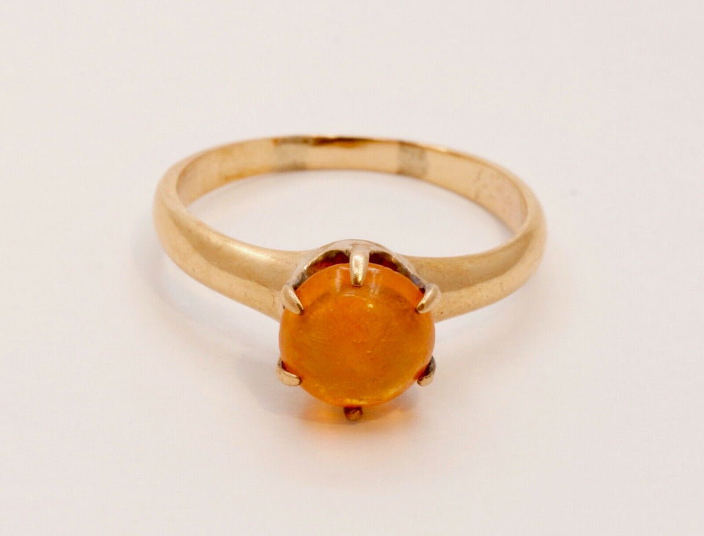 Victorian Mexican Opal Solitaire 14K Yellow Gold Ring