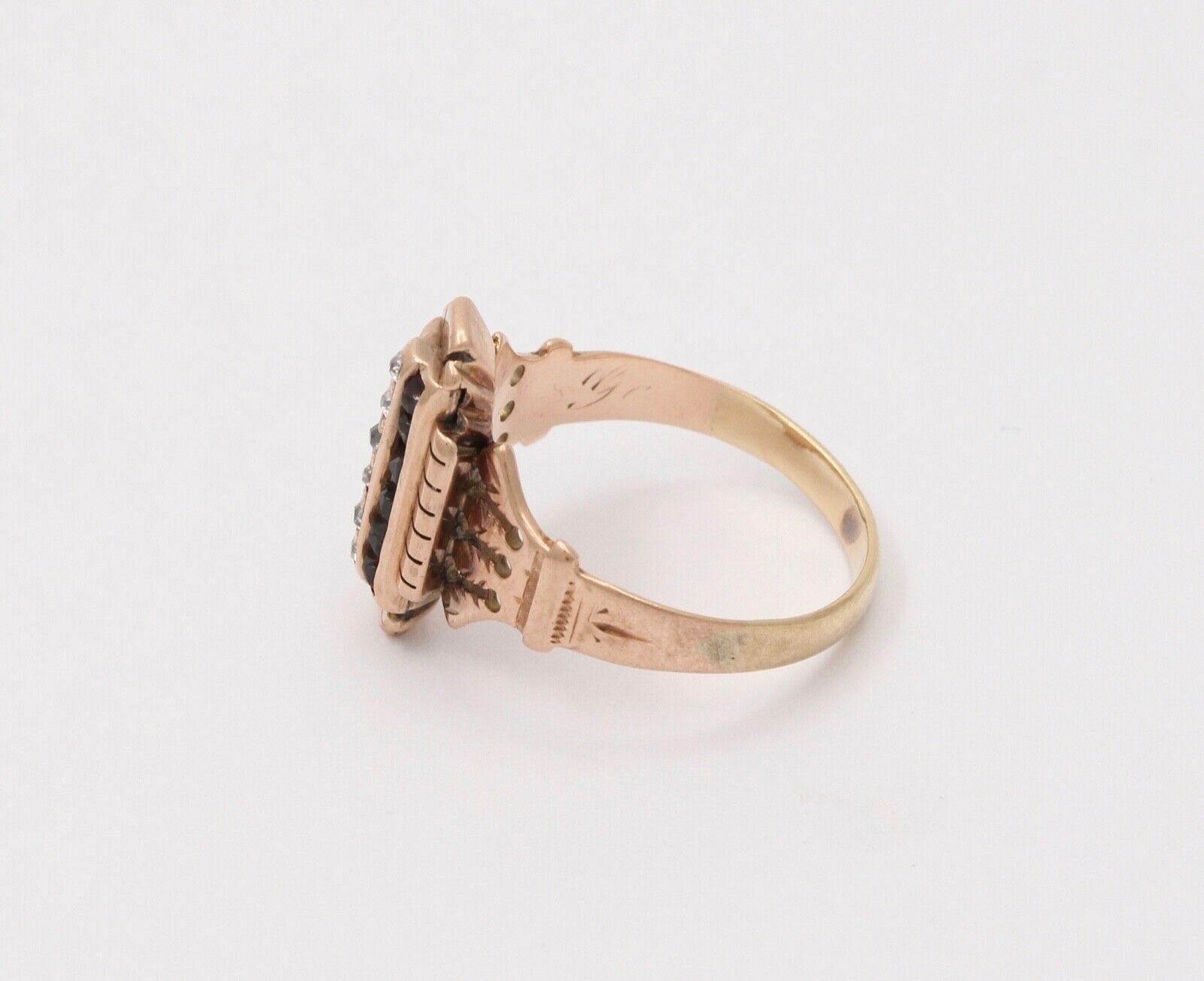 Art Deco Diamonds Garnets 14K Rose Gold Ring