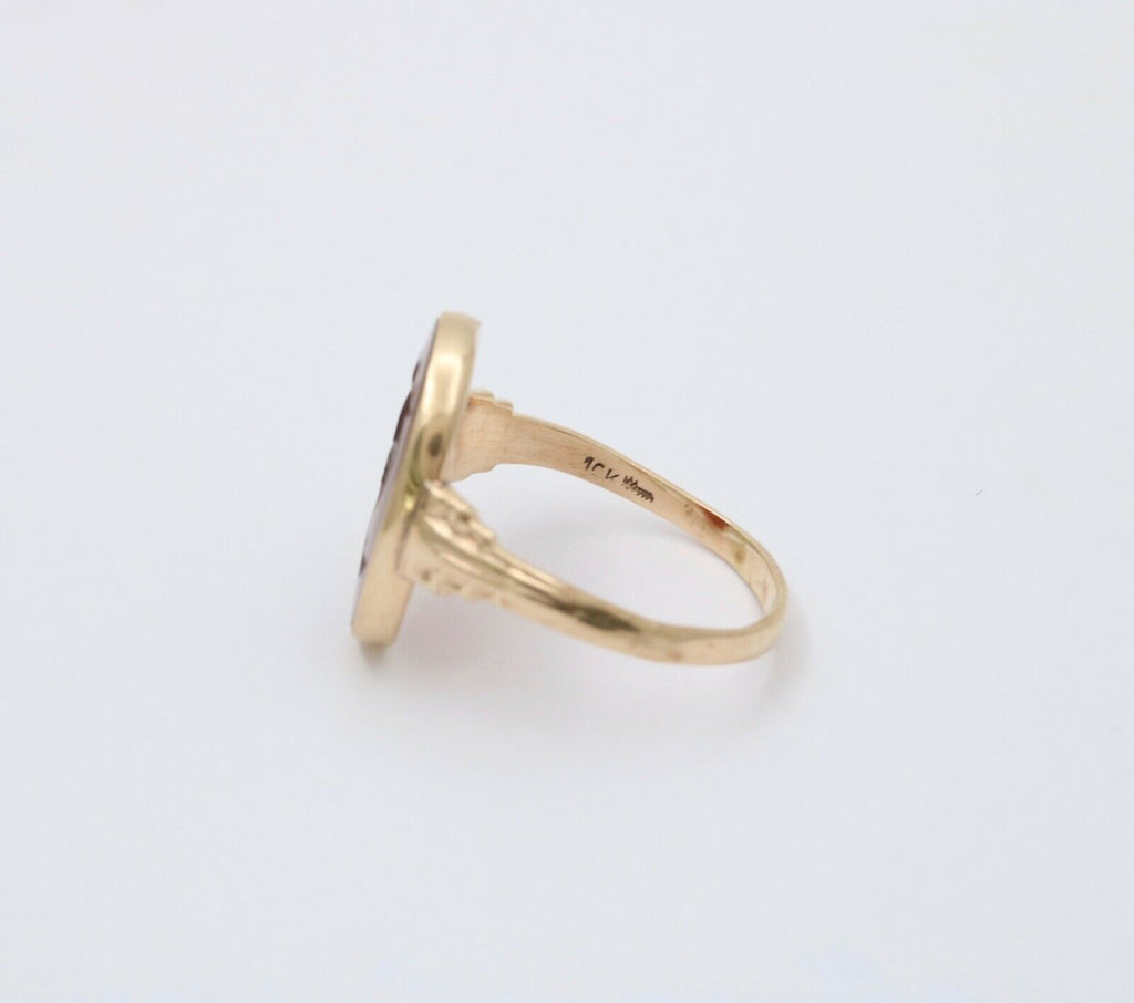 Art Deco Intaglio Carved Carnelian 14K Yellow Gold Signet Ring
