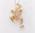 Vintage Frog Eating a Bee Diamond 14K Yellow Gold Pendant