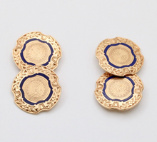 Load image into Gallery viewer, Vintage Blue Enamel High Relief 14K Gold Cufflinks
