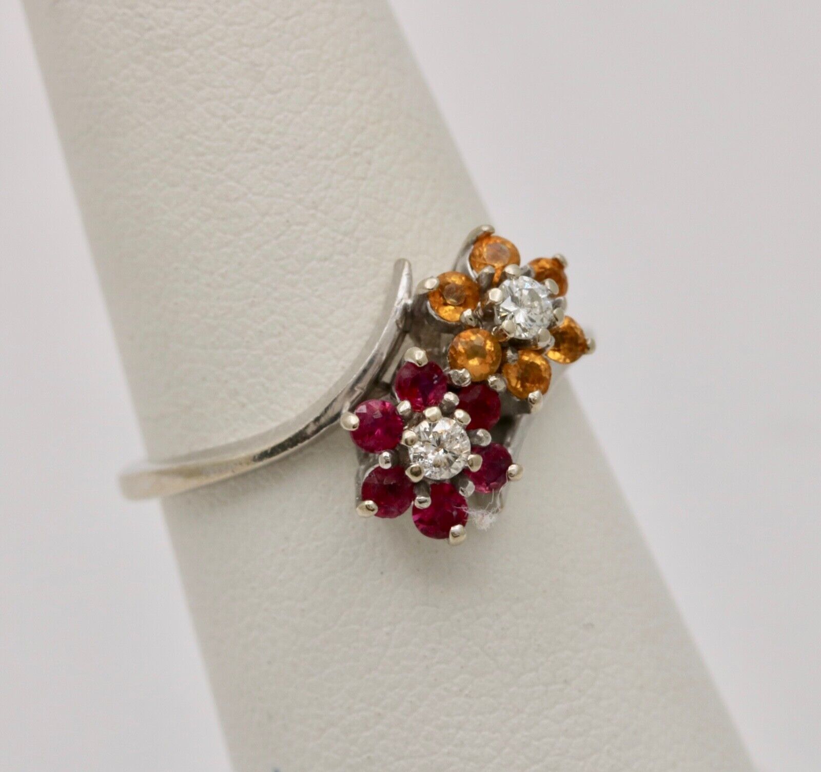 Vintage Flower Multi Stone 14K White Gold Ring
