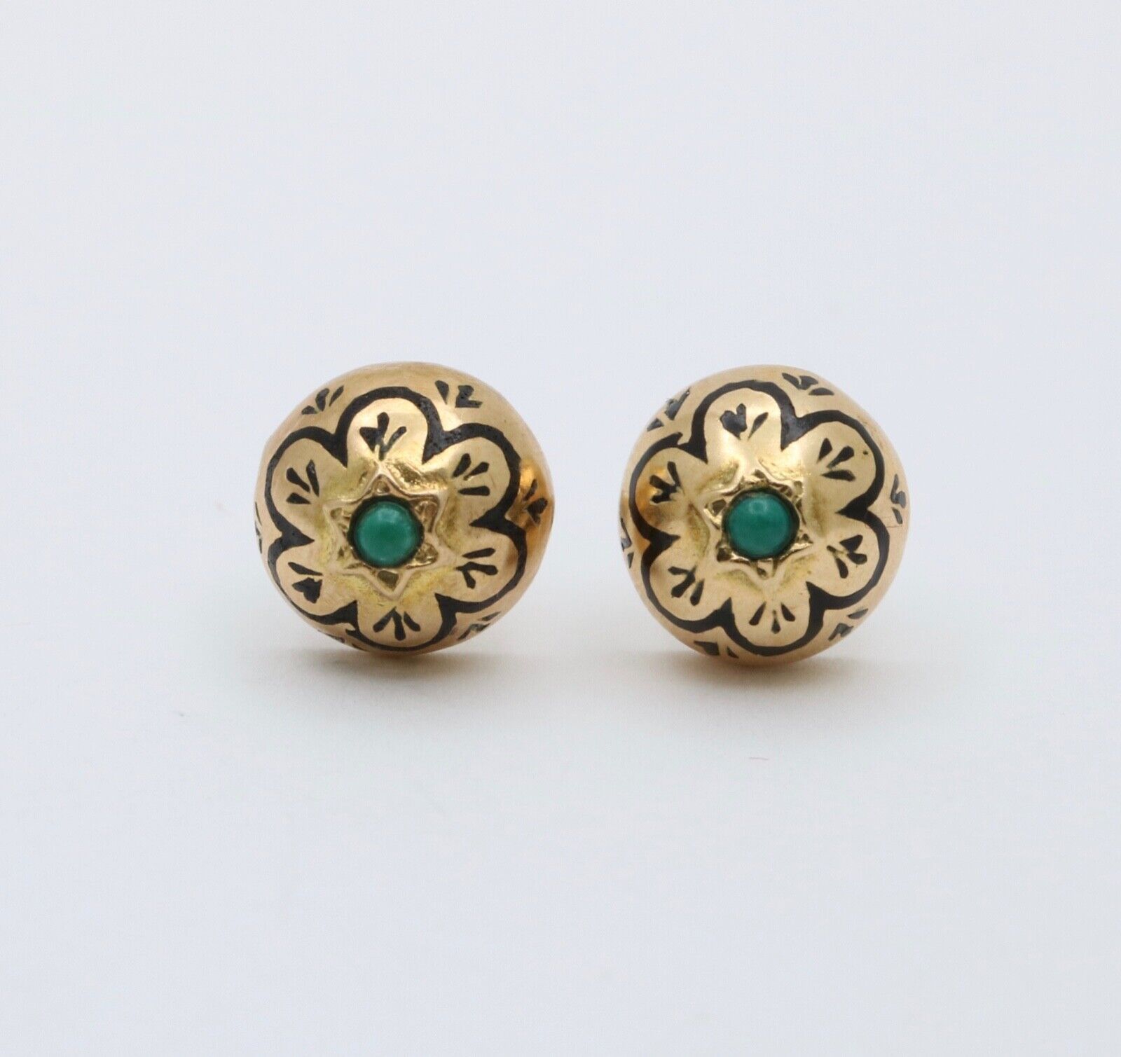 Vintage 14K Turquoise Black Enamel Forget Me Not Studs