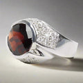Vintage 18K White Gold Garnet and Diamond Statement Ring