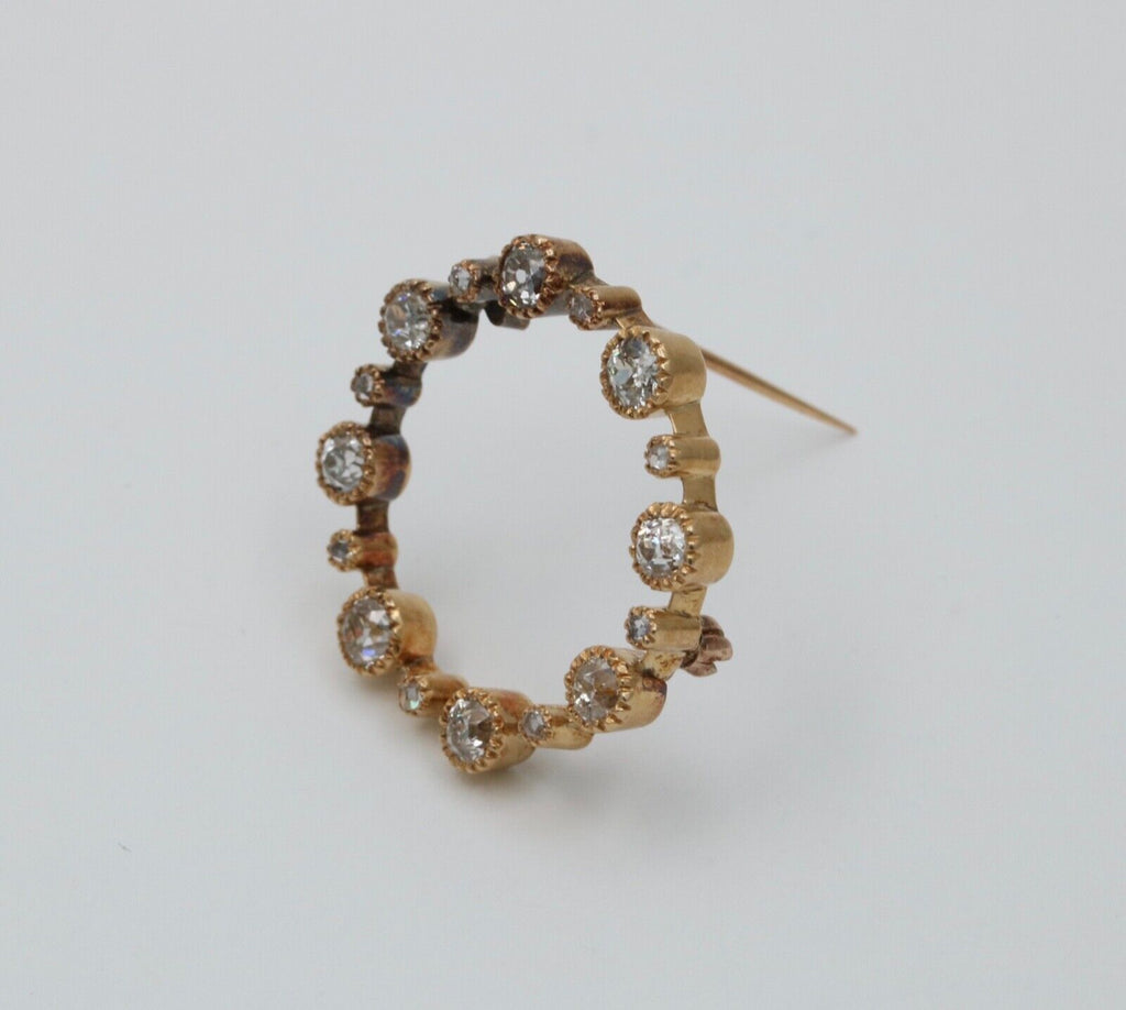 Antique 14K Yellow Gold Diamond Wreath Brooch